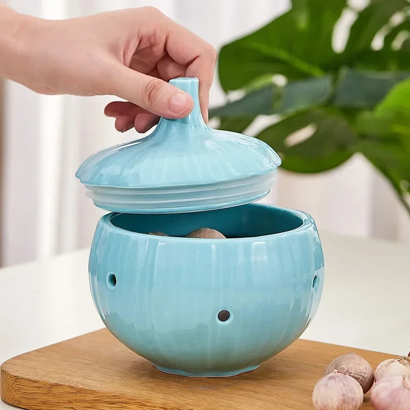 Pote de cerâmica com tampa para armazenamento de alho, à prova de umidade à prova de mofo utensílios de cozinha frasco de armazenamento - Hippo Store